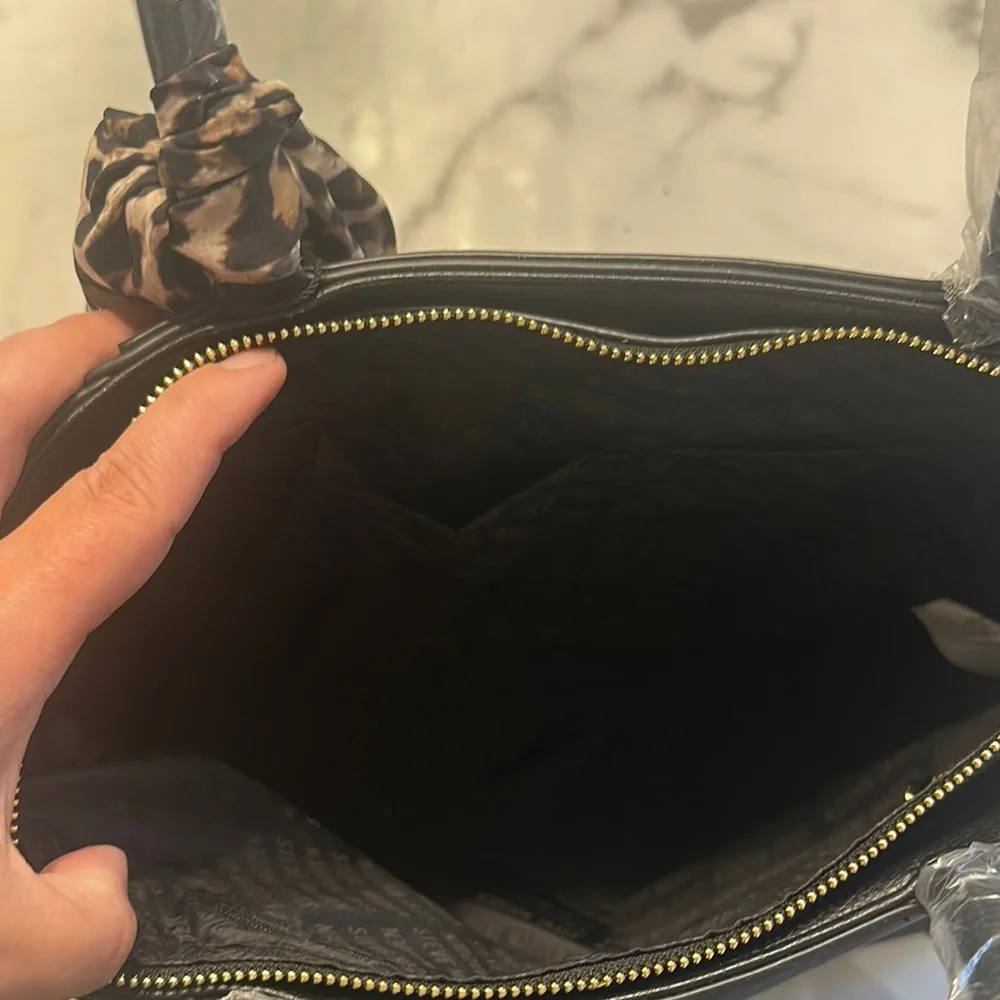 Steve Madden Black Satchel with Leopard Accent